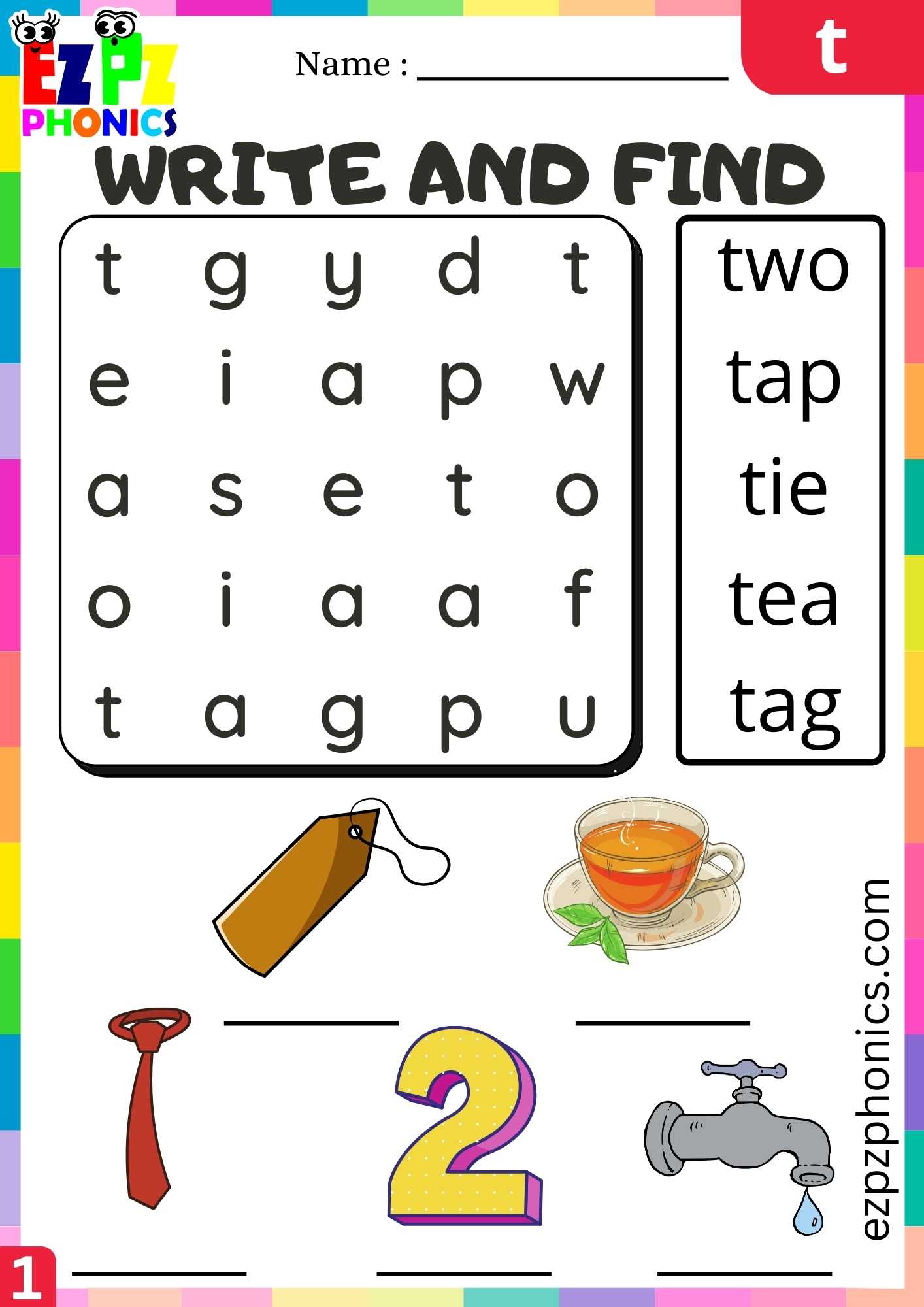 Letter T Write And Find Beginning Sounds Worksheet